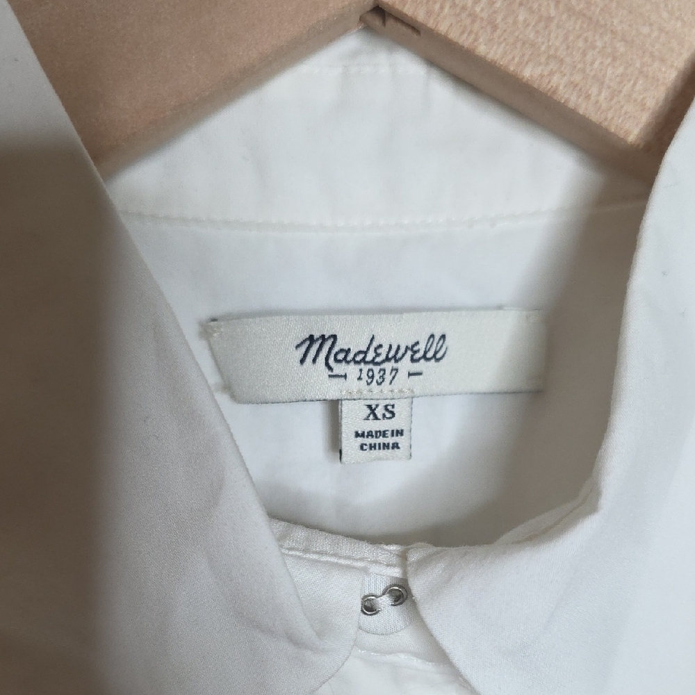 Madewell White Cotton Eyelet Embroidery Camp Shirt Shrunken Fit Scallop Hem XS - Picture 3 of 11